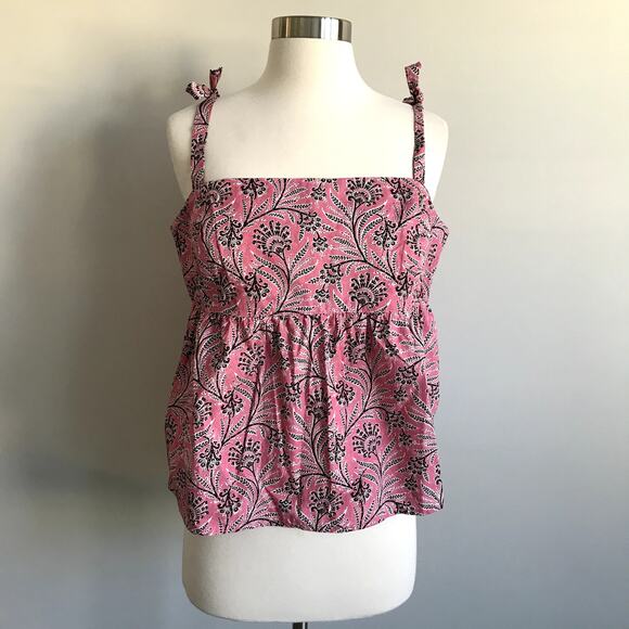 J.Crew Collection Shoulder Tie Empire Blouse Ratti Coral Vines Print Pink XL NWT - Picture 1 of 11